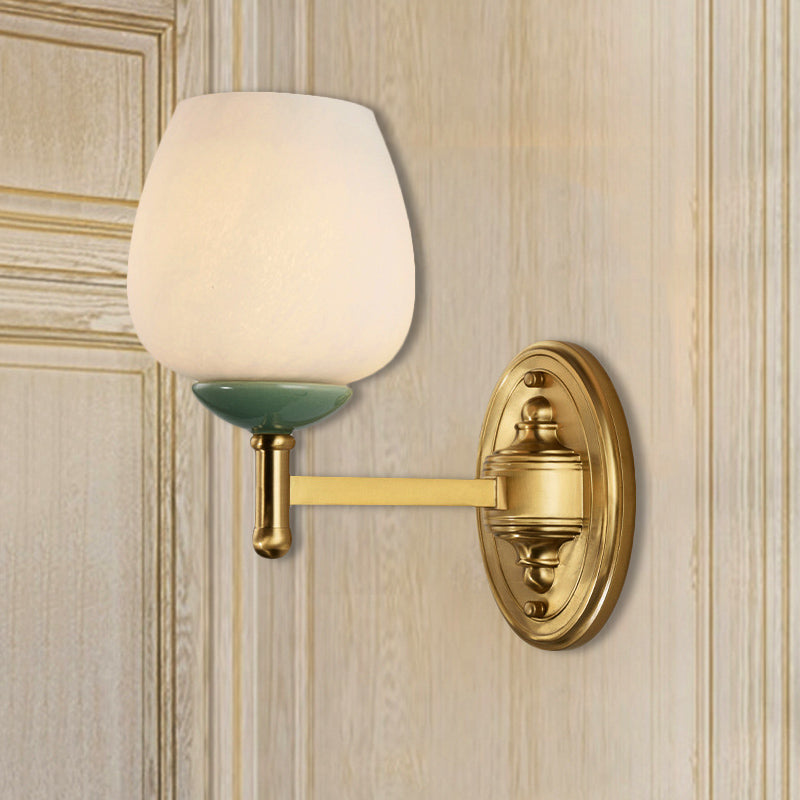 Vivolux | Opal Glass Tapered Wandlamp Modern 1/2-Licht Hal Wandmontage Verlichtingsarmatuur met Porseleinen Kap in Goud