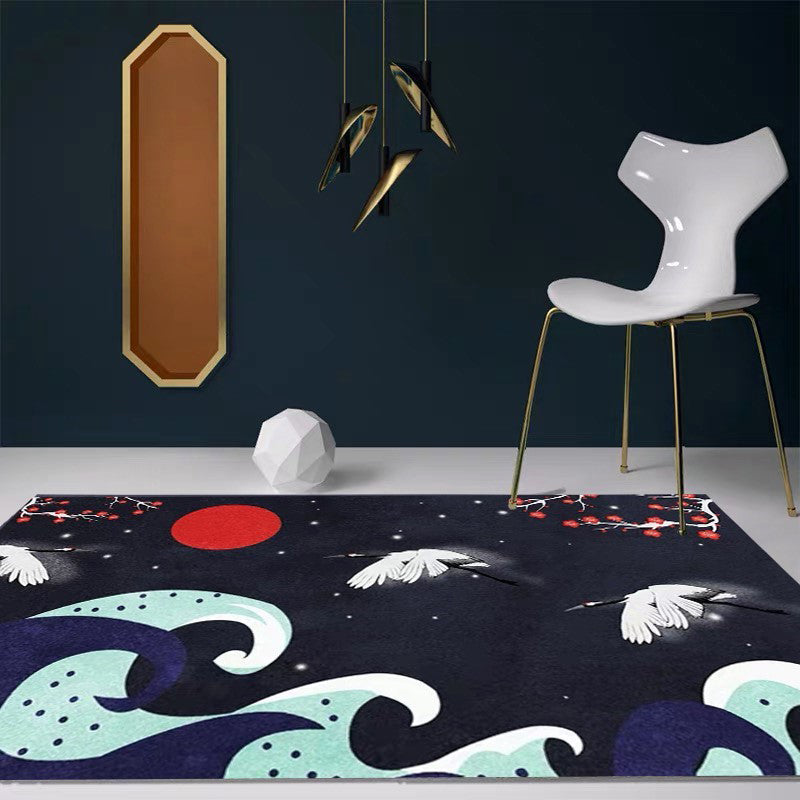 Vivolux | Nordic Crane Geweven Vloerkleed Multi-Kleur Synthetisch Area Tapijt Huisdiervriendelijk Eenvoudige Verzorging Vlekbestendig Kleed voor Kamer
