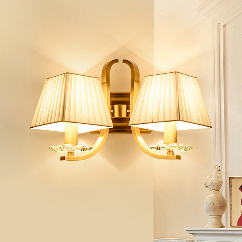 Vivolux | Trapezium Stoffschatten Wandleuchte Vintage 1/2-Kopf Schlafzimmer Wandmontage Lampe in Gold