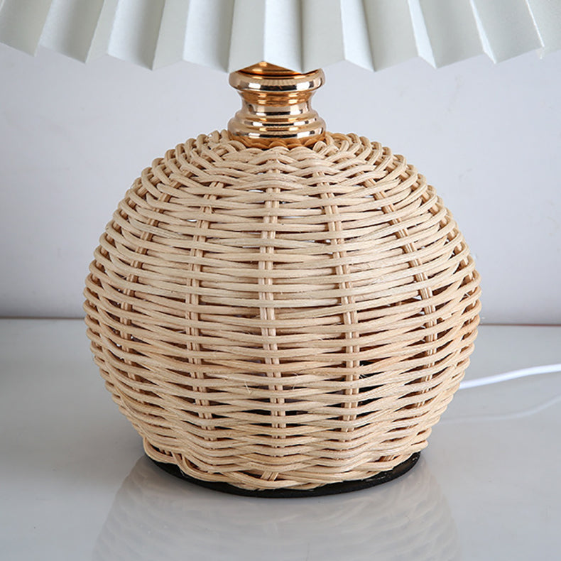 Vivolux | RattaLume Nordic LED Tischlampe | Geflochtenes Rattan & Faltstoffschirm | Stimmungslicht | Deko fürs Schlafzimmer