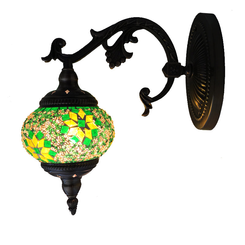 Vivolux | Bewapende Wandverlichting Traditionele Metaal 1 Lamp Brons Wandlamp met Globale Groene Glaslampenkap