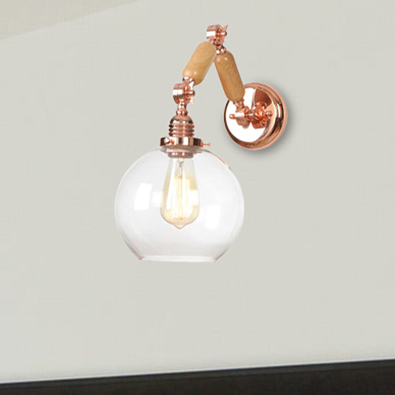 Vivolux | 1 Glühbirne Globe Wandmontierte Lichtarmatur Rustikales Roségold Klares Glas Beleuchtung mit Ausziehbarem Arm