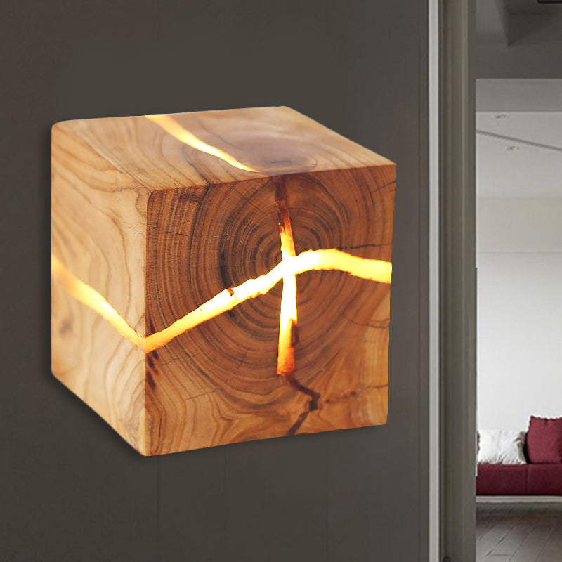 Vivolux | Rustikale Stil Rissige Würfel Wandlampe Holz Wandleuchte für Kinderzimmer Stillzimmer