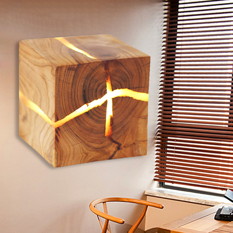 Vivolux | Rustikale Stil Rissige Würfel Wandlampe Holz Wandleuchte für Kinderzimmer Stillzimmer