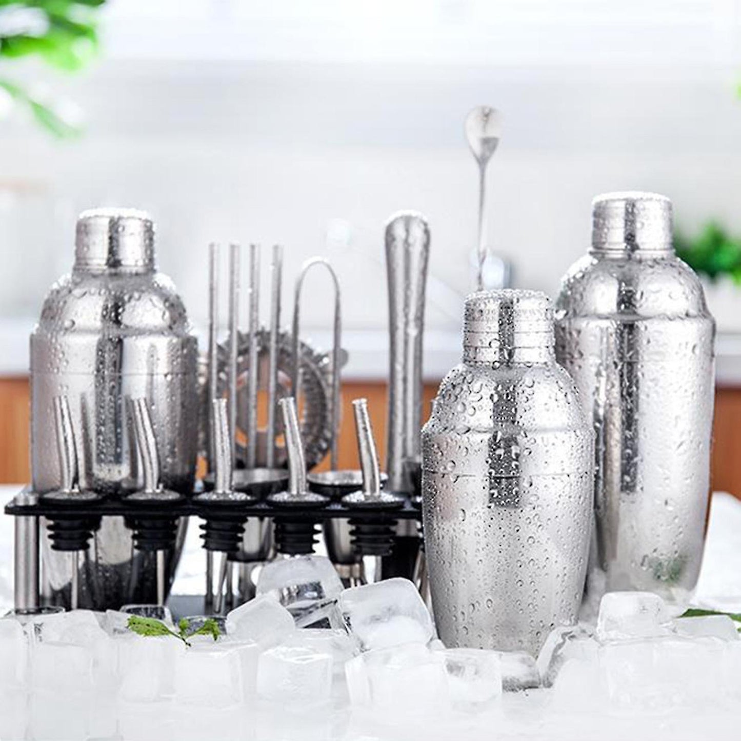 Vivolux | 23pcs/Set Barkeeper Kit Professionelle Vielseitigkeit Edelstahl Martini Cocktail Shaker mit Stand Bar Zubehör