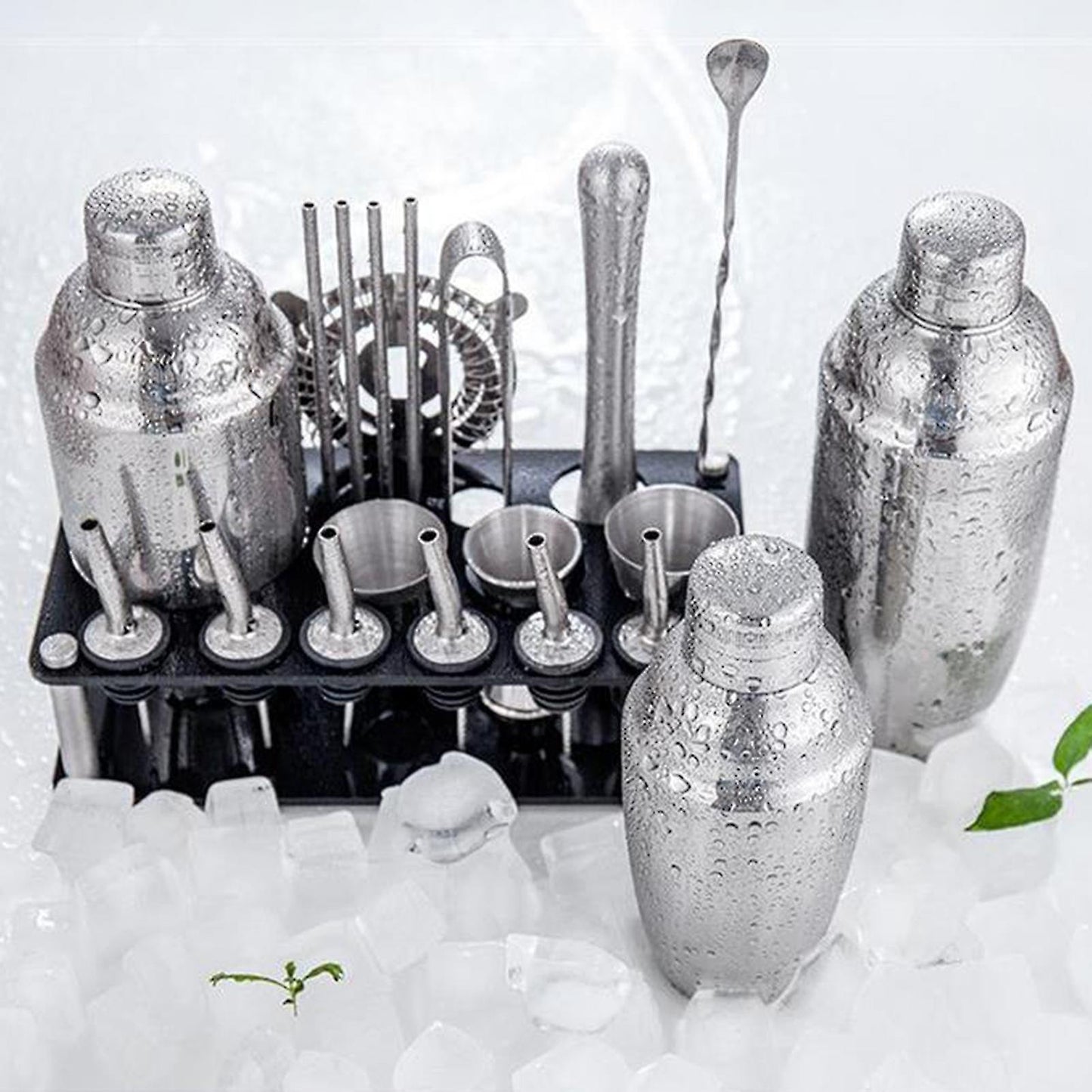 Vivolux | 23pcs/Set Barkeeper Kit Professionelle Vielseitigkeit Edelstahl Martini Cocktail Shaker mit Stand Bar Zubehör