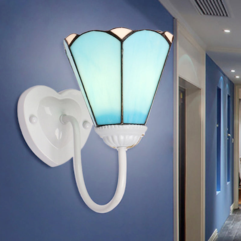 Vivolux | 1 Kop Hal Wandlamp Fixture Mediterraan Wit/Goud/Blauw Sconcelamp met Lily Blauwe Glazen Kap
