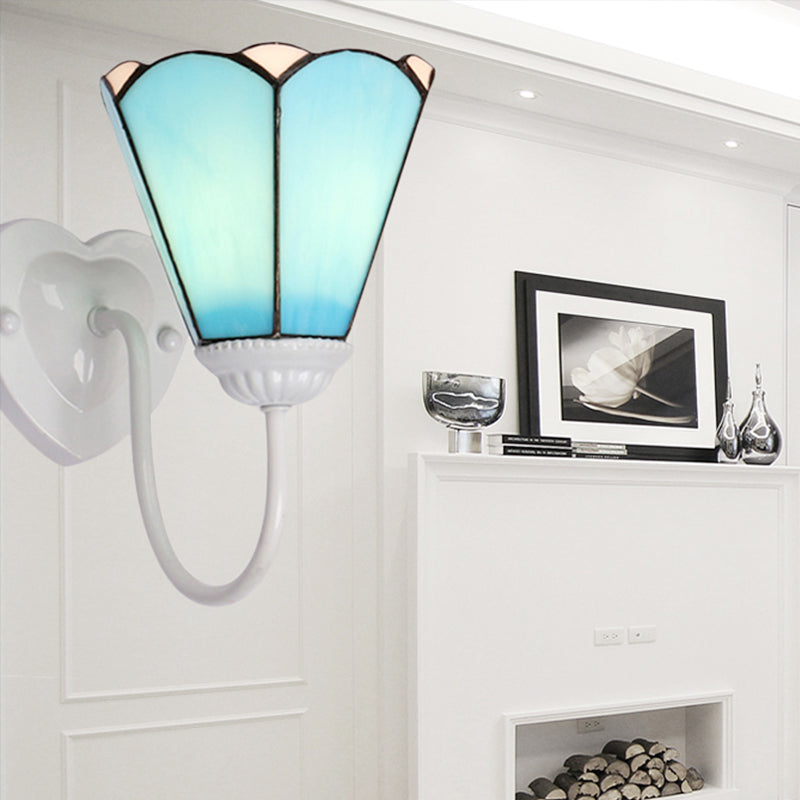 Vivolux | 1 Kop Hal Wandlamp Fixture Mediterraan Wit/Goud/Blauw Sconcelamp met Lily Blauwe Glazen Kap