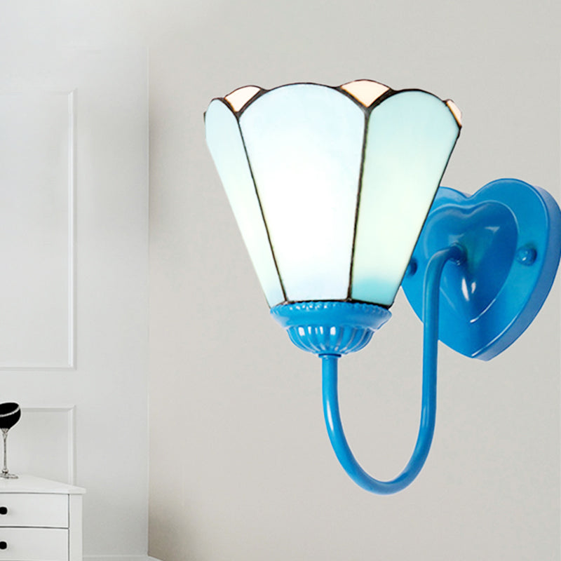 Vivolux | 1 Kop Hal Wandlamp Fixture Mediterraan Wit/Goud/Blauw Sconcelamp met Lily Blauwe Glazen Kap