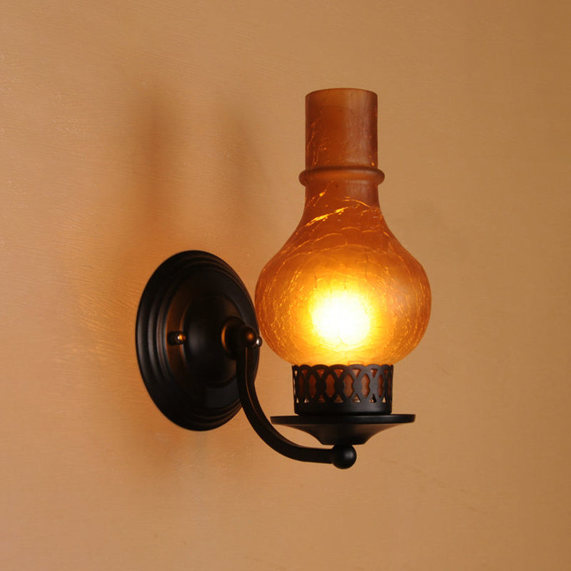 Vivolux | 1 Glühbirne Vase Schirm Wandmontierte Lichtarmatur Rustikal Weiß/Amber Spritzglas Beleuchtung für Flur