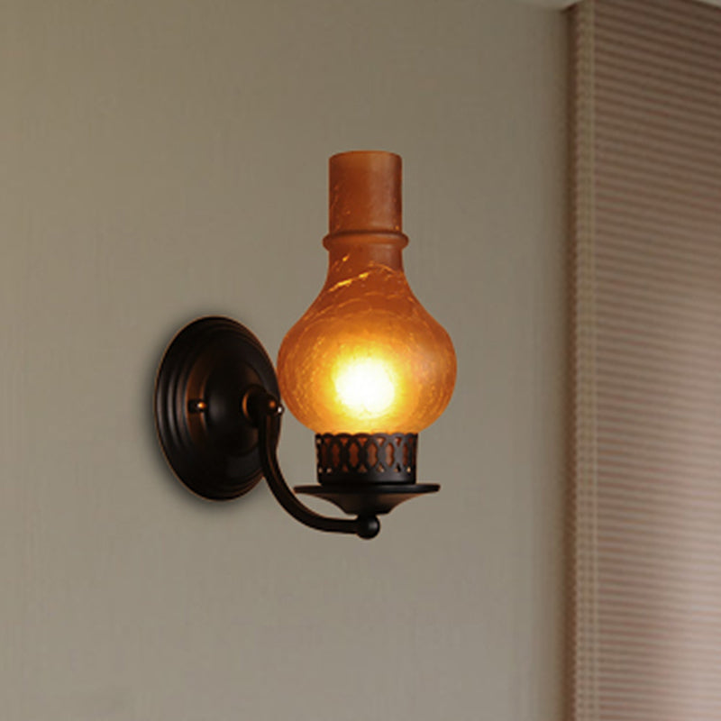 Vivolux | 1 Glühbirne Vase Schirm Wandmontierte Lichtarmatur Rustikal Weiß/Amber Spritzglas Beleuchtung für Flur