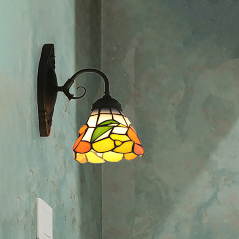Vivolux | 1 Kopf Pfingstrosen Wandleuchte Viktorianisch Schwarzes Gefärbtes Glas Wandmontage Licht mit Gebogener/gerader Arm