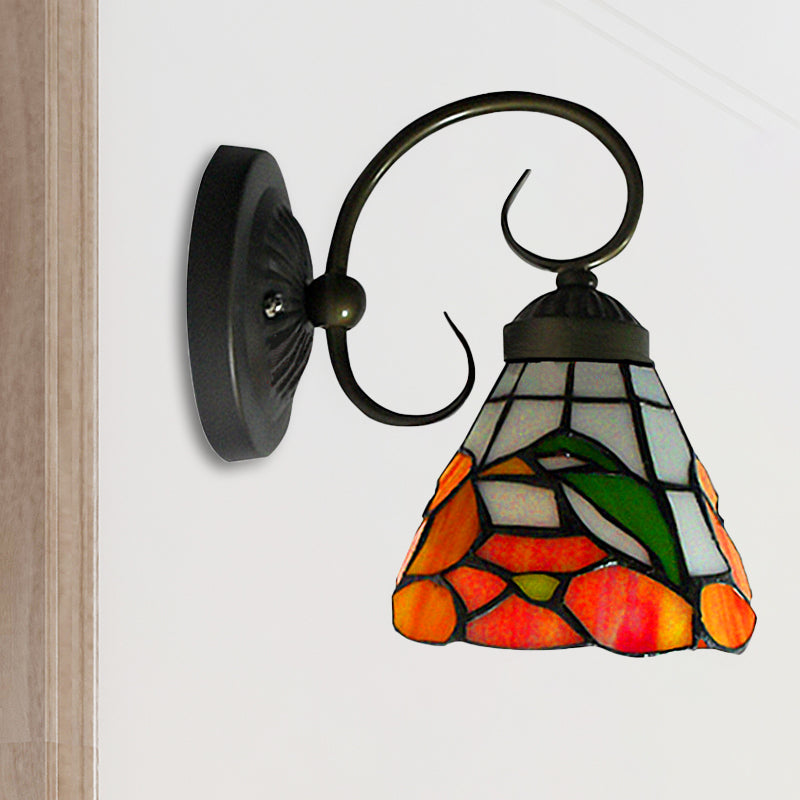 Vivolux | 1 Kopf Pfingstrosen Wandleuchte Viktorianisch Schwarzes Gefärbtes Glas Wandmontage Licht mit Gebogener/gerader Arm