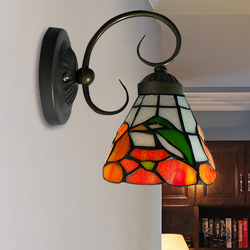 Vivolux | 1 Kopf Pfingstrosen Wandleuchte Viktorianisch Schwarzes Gefärbtes Glas Wandmontage Licht mit Gebogener/gerader Arm
