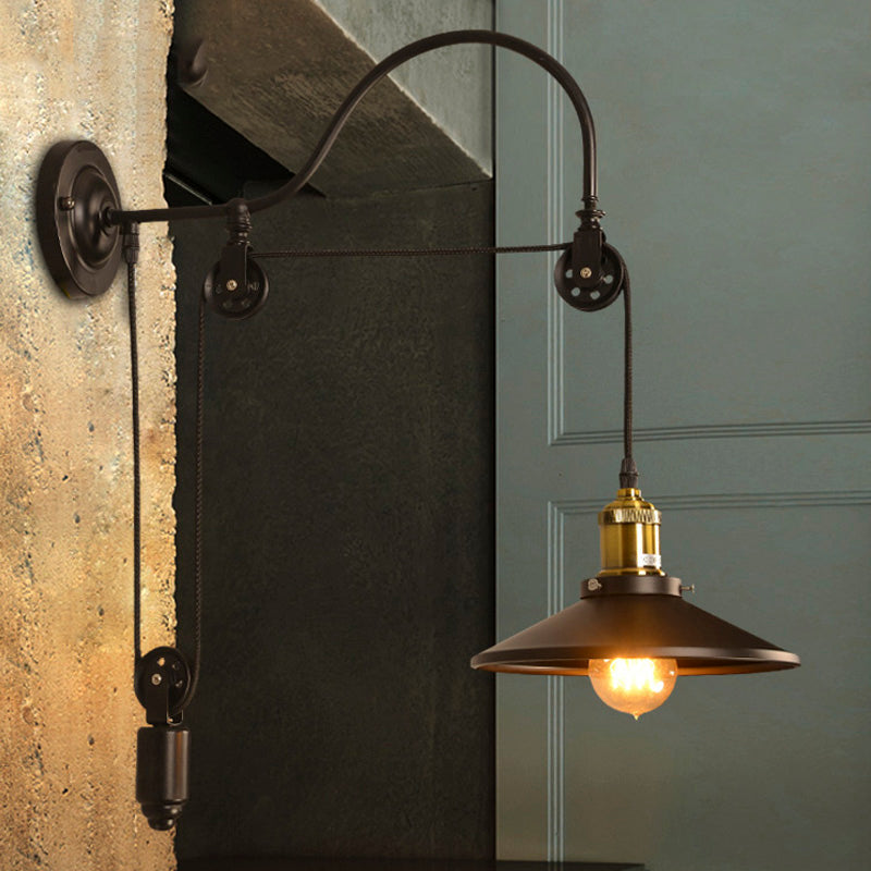 Vivolux | 1 Bulb Flat Wandlamp Industrieel Stijl Zwart Metallic Verstelbare Wandverlichting Fixture met Pulley Ontwerp