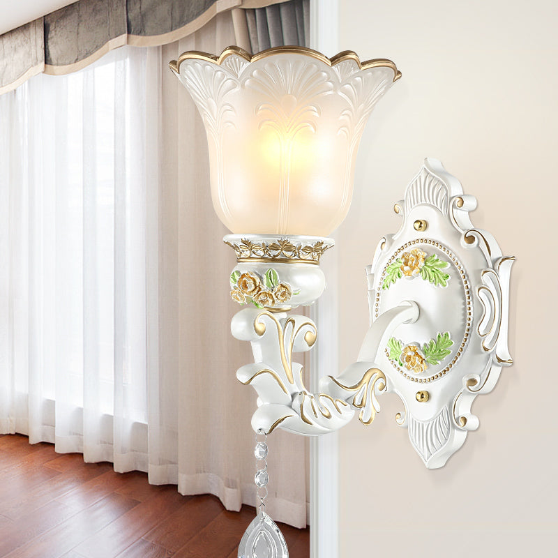 Vivolux | Opal Glass Flower Wandlamp Licht Traditioneel 1/2 Lichten Woonkamer Wandlamp Fitting in Wit