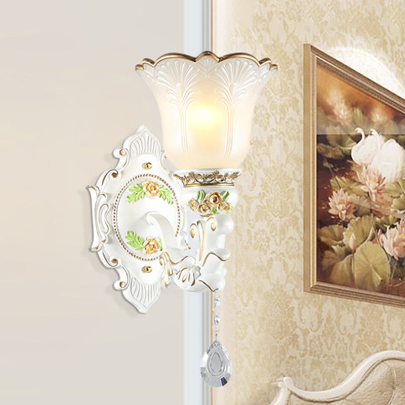 Vivolux | Opal Glass Flower Wandlamp Licht Traditioneel 1/2 Lichten Woonkamer Wandlamp Fitting in Wit