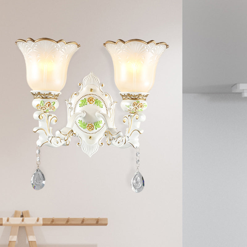 Vivolux | Opal Glass Flower Wandlamp Licht Traditioneel 1/2 Lichten Woonkamer Wandlamp Fitting in Wit