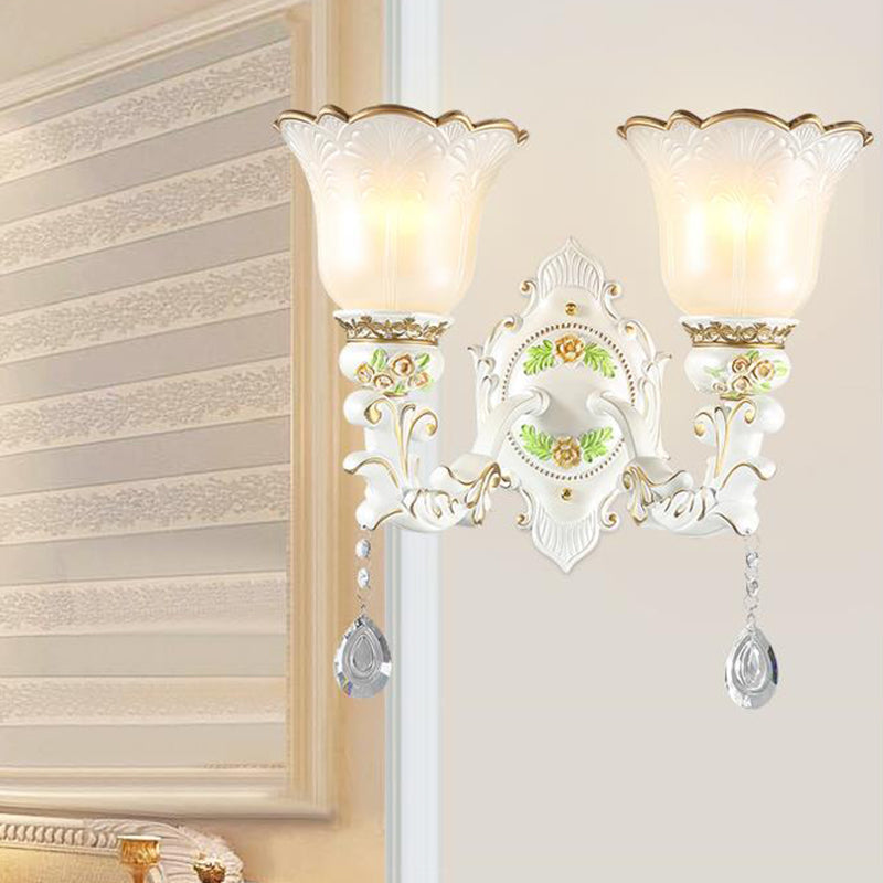 Vivolux | Opal Glass Flower Wandlamp Licht Traditioneel 1/2 Lichten Woonkamer Wandlamp Fitting in Wit