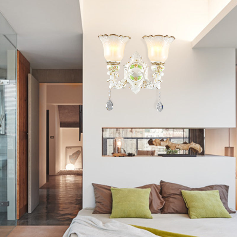 Vivolux | Opal Glass Flower Wandlamp Licht Traditioneel 1/2 Lichten Woonkamer Wandlamp Fitting in Wit