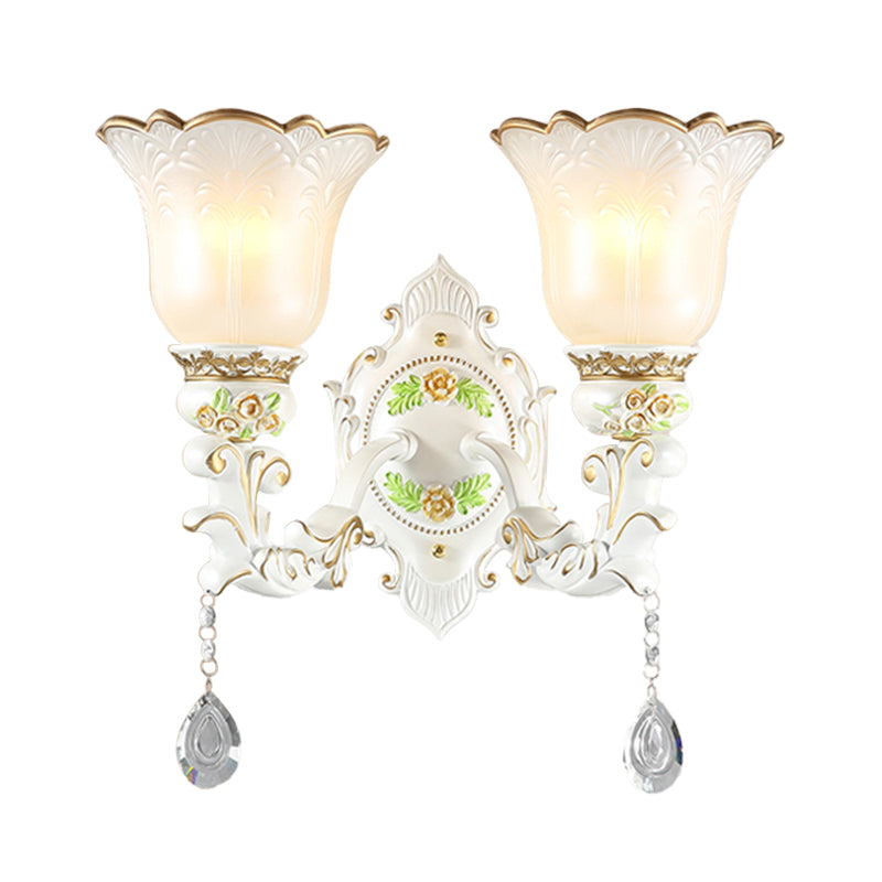 Vivolux | Opal Glass Flower Wandlamp Licht Traditioneel 1/2 Lichten Woonkamer Wandlamp Fitting in Wit