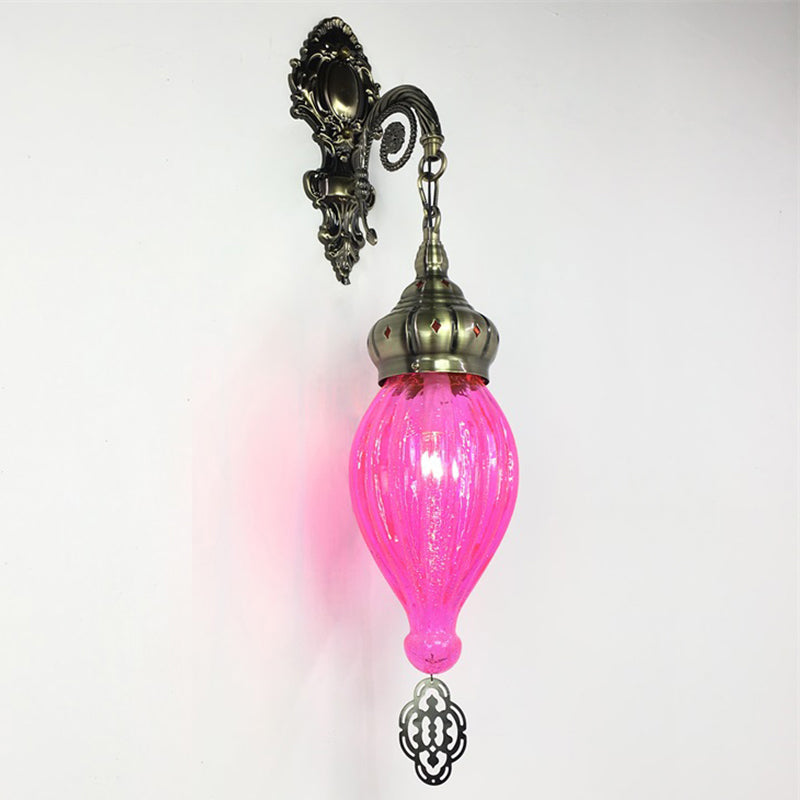 Vivolux | Traditionele Druppel Wandlamp Zwart/Wit/Lichtblauw Glas 1 Kop Wandgemonteerde Lamp met Gegraveerde Metalen Arm