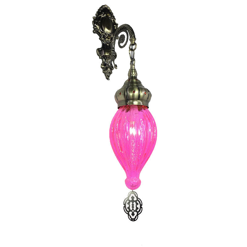Vivolux | Traditionele Druppel Wandlamp Zwart/Wit/Lichtblauw Glas 1 Kop Wandgemonteerde Lamp met Gegraveerde Metalen Arm