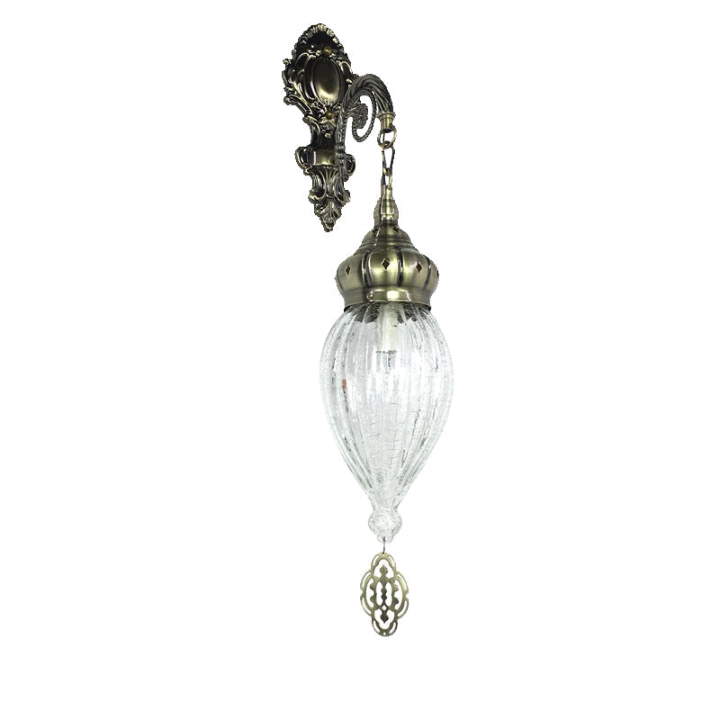 Vivolux | Traditionele Druppel Wandlamp Zwart/Wit/Lichtblauw Glas 1 Kop Wandgemonteerde Lamp met Gegraveerde Metalen Arm