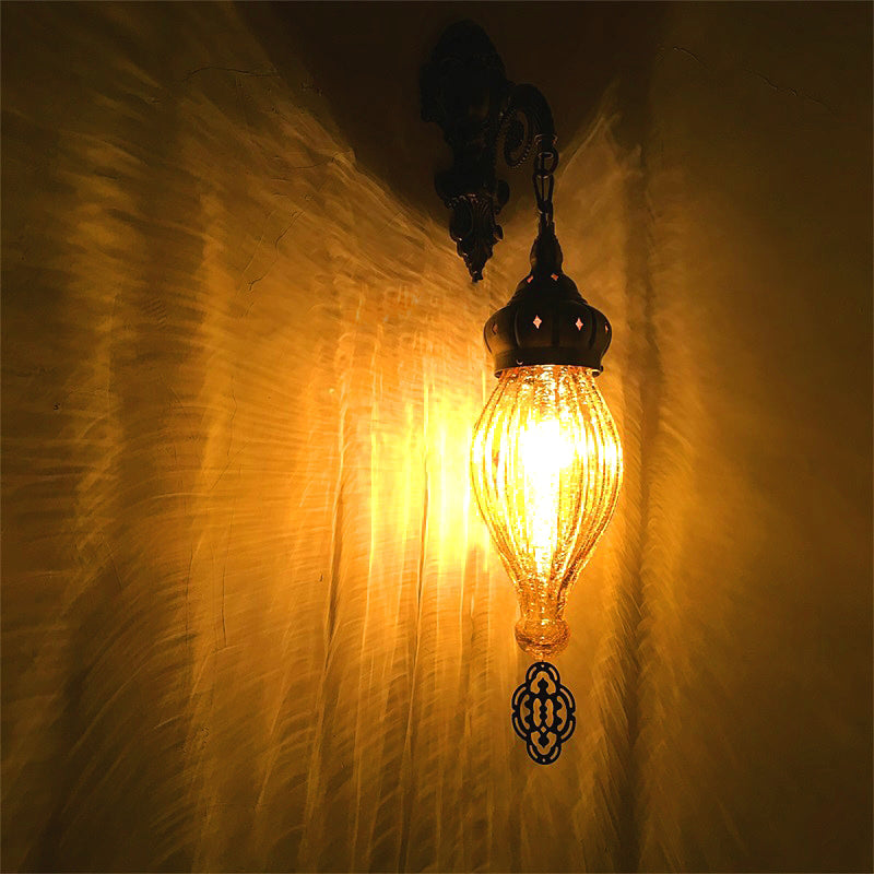 Vivolux | Traditionele Druppel Wandlamp Zwart/Wit/Lichtblauw Glas 1 Kop Wandgemonteerde Lamp met Gegraveerde Metalen Arm