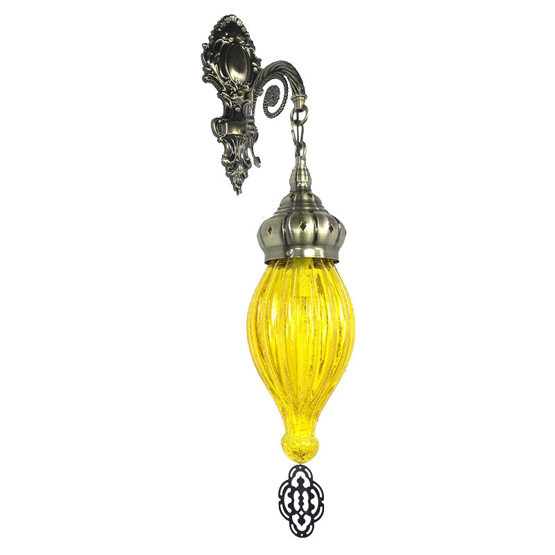 Vivolux | Traditionele Druppel Wandlamp Zwart/Wit/Lichtblauw Glas 1 Kop Wandgemonteerde Lamp met Gegraveerde Metalen Arm