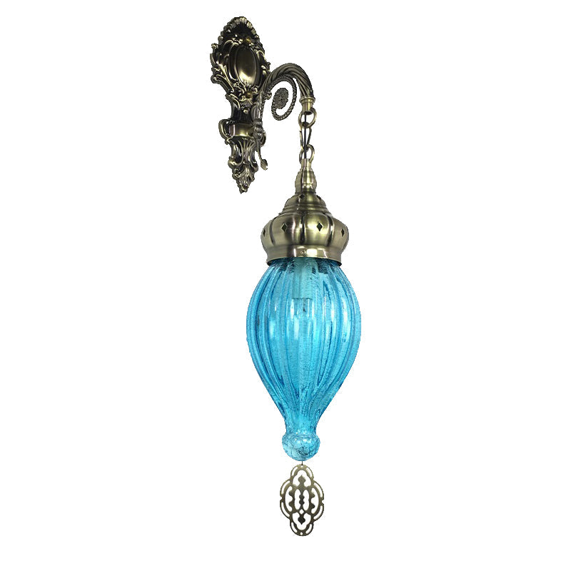 Vivolux | Traditionele Druppel Wandlamp Zwart/Wit/Lichtblauw Glas 1 Kop Wandgemonteerde Lamp met Gegraveerde Metalen Arm