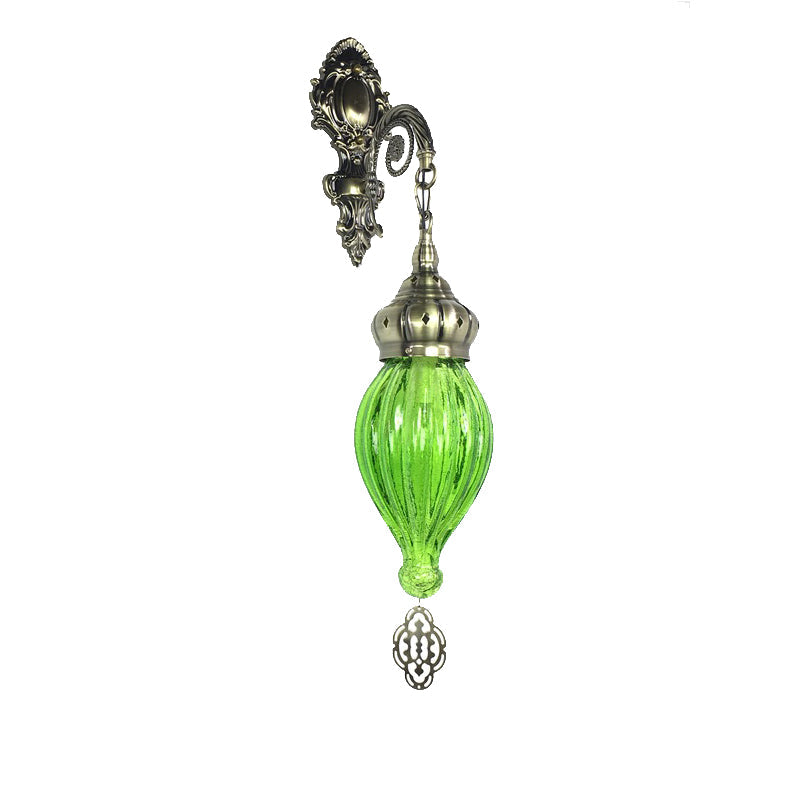Vivolux | Traditionele Druppel Wandlamp Zwart/Wit/Lichtblauw Glas 1 Kop Wandgemonteerde Lamp met Gegraveerde Metalen Arm