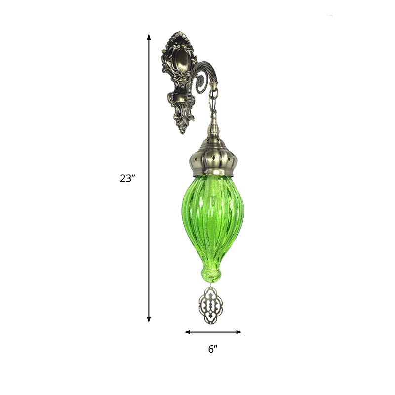 Vivolux | Traditionele Druppel Wandlamp Zwart/Wit/Lichtblauw Glas 1 Kop Wandgemonteerde Lamp met Gegraveerde Metalen Arm