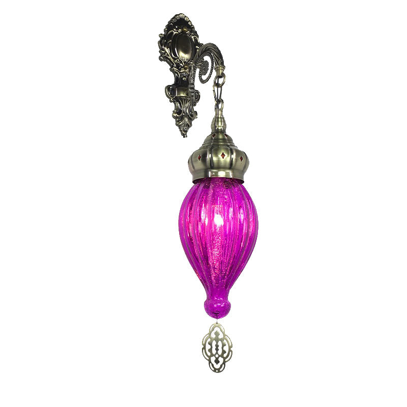 Vivolux | Traditionele Druppel Wandlamp Zwart/Wit/Lichtblauw Glas 1 Kop Wandgemonteerde Lamp met Gegraveerde Metalen Arm