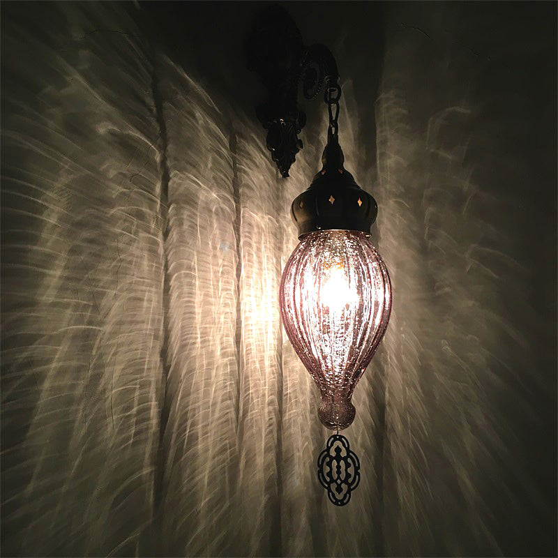 Vivolux | Traditionele Druppel Wandlamp Zwart/Wit/Lichtblauw Glas 1 Kop Wandgemonteerde Lamp met Gegraveerde Metalen Arm
