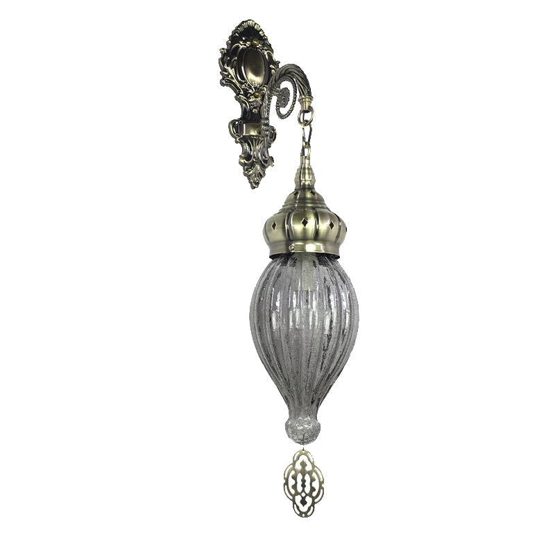 Vivolux | Traditionele Druppel Wandlamp Zwart/Wit/Lichtblauw Glas 1 Kop Wandgemonteerde Lamp met Gegraveerde Metalen Arm
