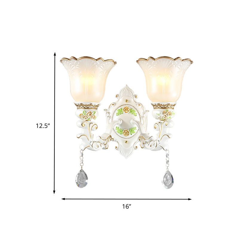 Vivolux | Opal Glass Flower Wandlamp Licht Traditioneel 1/2 Lichten Woonkamer Wandlamp Fitting in Wit