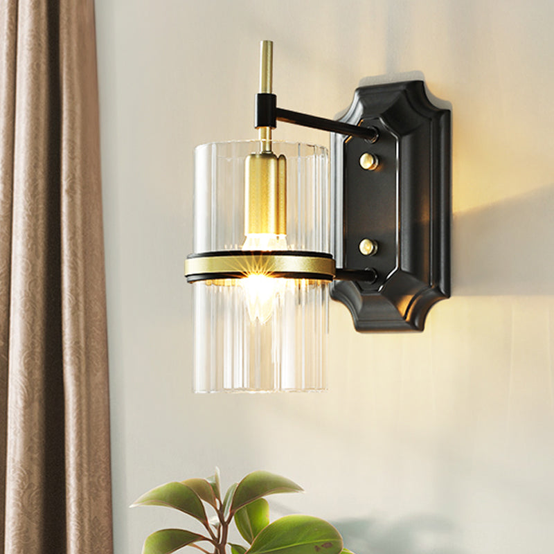 Vivolux | Schwarz 1 Glühbirne Band Wandlampe Zeitgenössische Eisen Zylinder Wandleuchte mit klarem Glasschirm