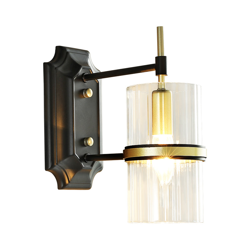 Vivolux | Schwarz 1 Glühbirne Band Wandlampe Zeitgenössische Eisen Zylinder Wandleuchte mit klarem Glasschirm