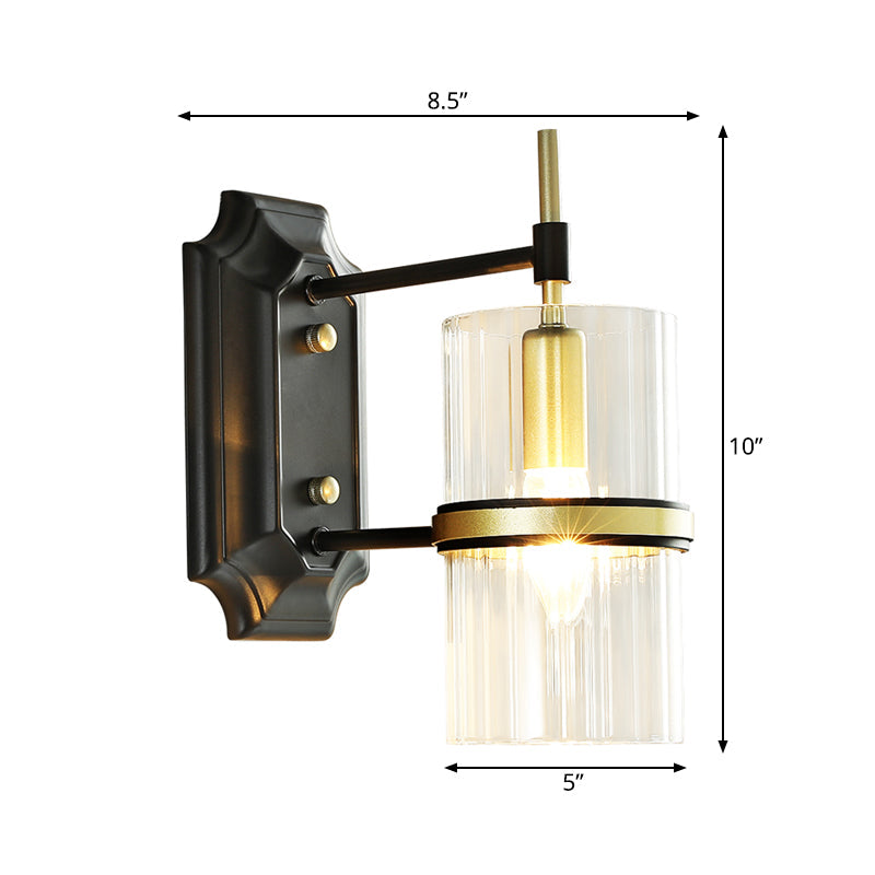 Vivolux | Schwarz 1 Glühbirne Band Wandlampe Zeitgenössische Eisen Zylinder Wandleuchte mit klarem Glasschirm