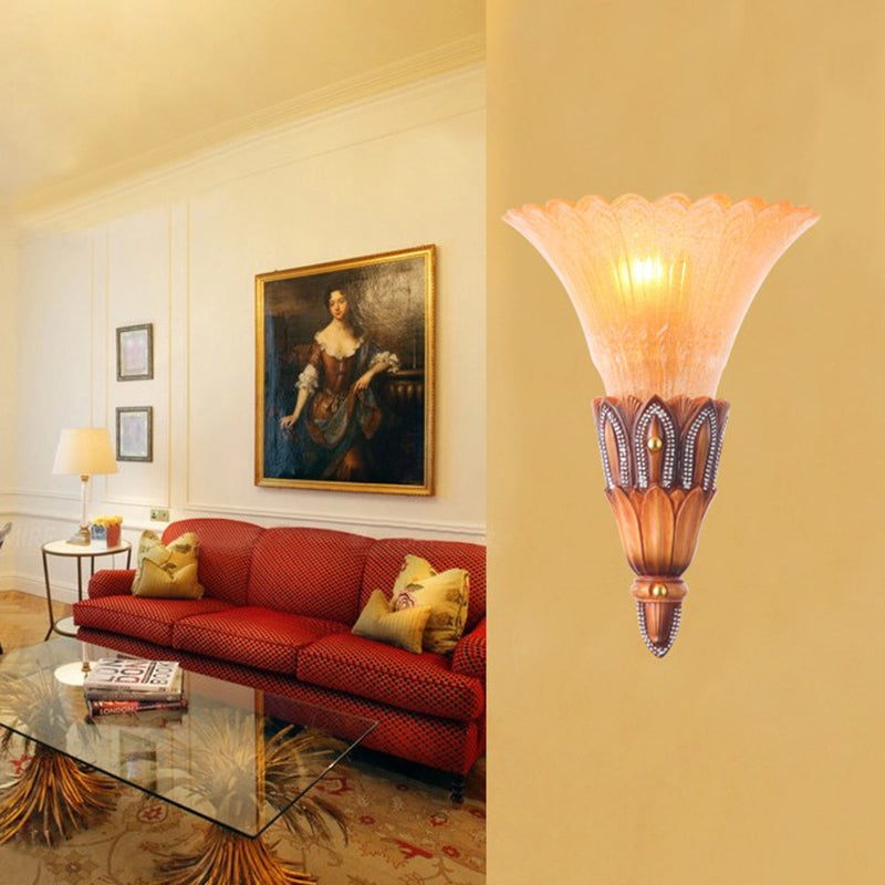 Vivolux | Textured Glass Flower Sconce Light Koloniale Einzelkopf Wohnzimmer Flush Mount Wandlicht in Braun
