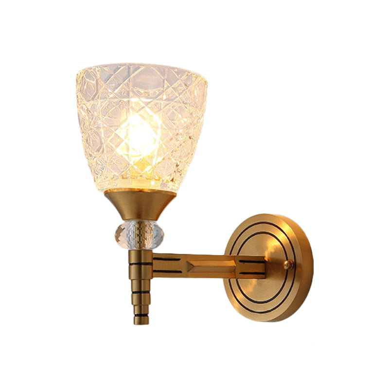 Vivolux | 1/2-Birne Gitterglas Wandlampe mit Schalenlampenschirm Loft Schlafzimmer Wandmontage Licht in Messing-Finish