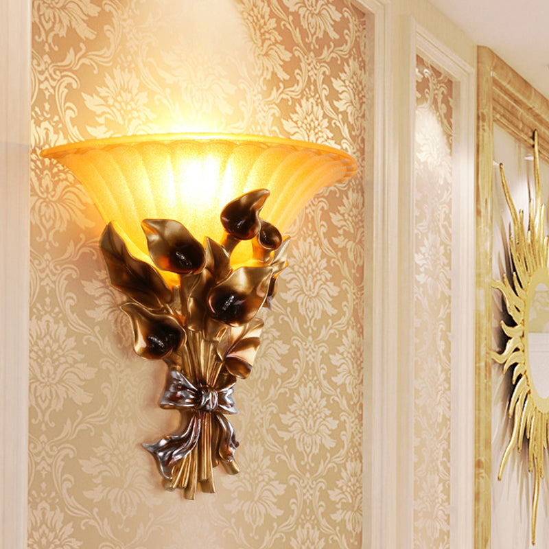 Vivolux | Sandgestrahlte Glas Halter Wandlampe Vintage Stil 1 Glühbirne Goldene Wandlampe