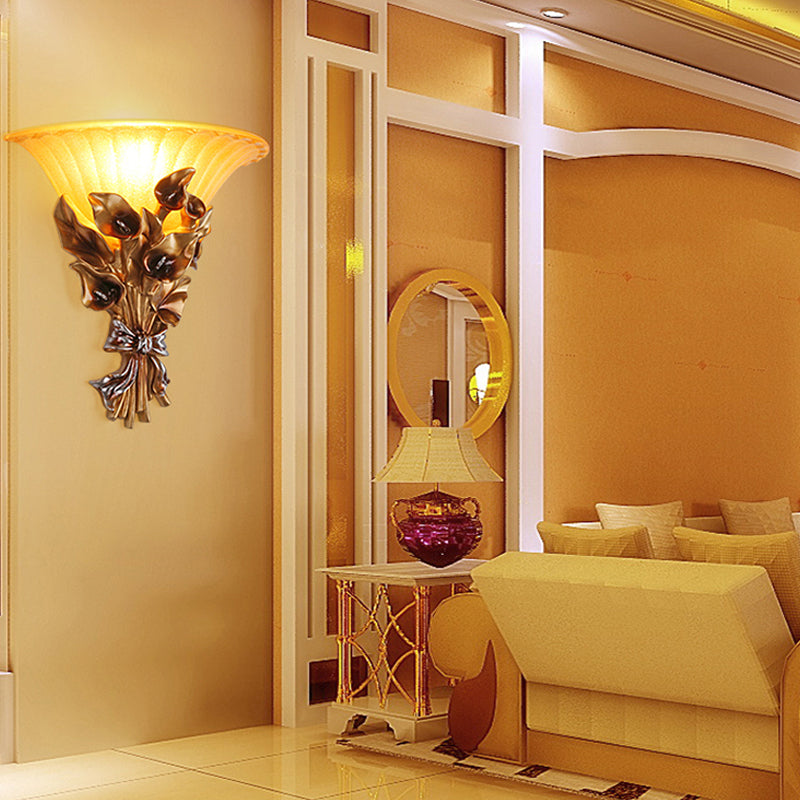 Vivolux | Sandgestrahlte Glas Halter Wandlampe Vintage Stil 1 Glühbirne Goldene Wandlampe