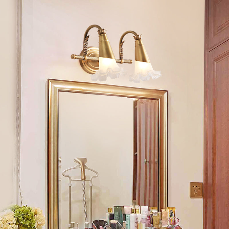 Vivolux | Traditioneller Stil Blumenwandlampe 1/2-Licht mattiertes Glaskerzenhalter in Gold für Badezimmer