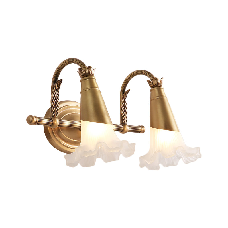Vivolux | Traditioneller Stil Blumenwandlampe 1/2-Licht mattiertes Glaskerzenhalter in Gold für Badezimmer