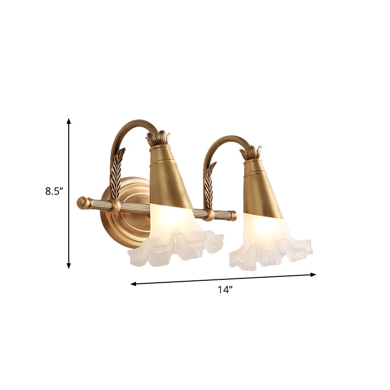 Vivolux | Traditioneller Stil Blumenwandlampe 1/2-Licht mattiertes Glaskerzenhalter in Gold für Badezimmer
