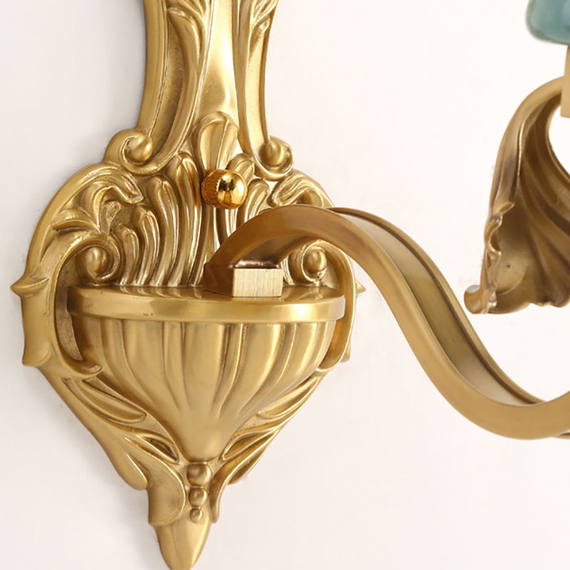 Vivolux | Petal Shade Schlafzimmer Wandmontage Lampe Vintage Stylisch Mattiertes Glas 1/2-Glühbirne Gold Finish Wandlicht