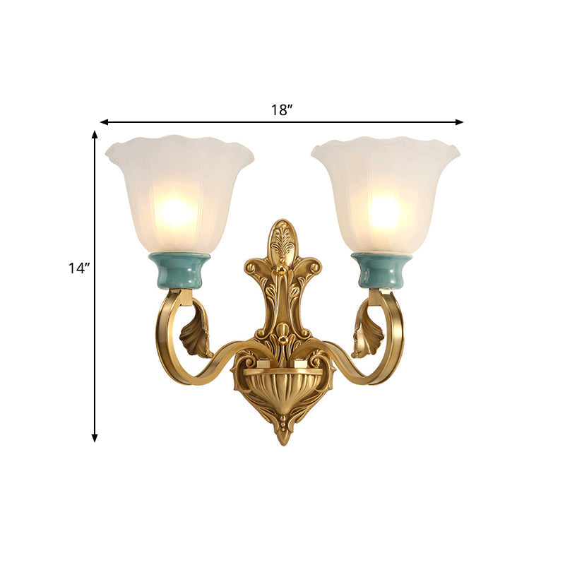 Vivolux | Petal Shade Schlafzimmer Wandmontage Lampe Vintage Stylisch Mattiertes Glas 1/2-Glühbirne Gold Finish Wandlicht