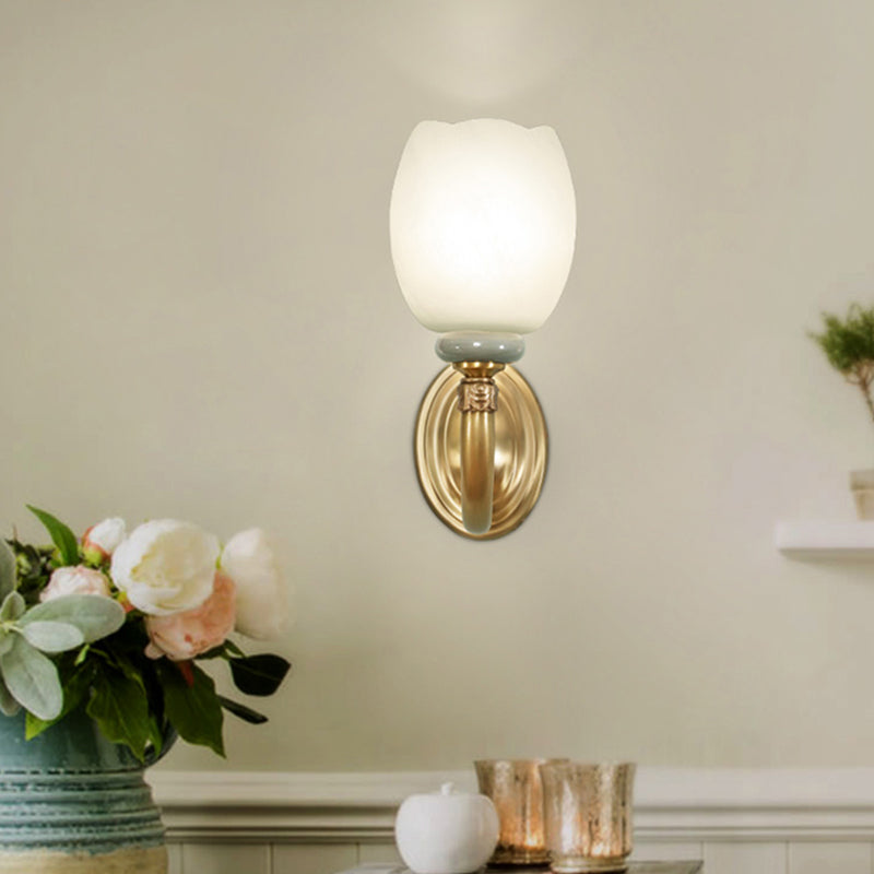 Vivolux | Opaline Glas Bloem Muur Lamp Vintage Stijl 1/2-Licht Woonkamer Wandlicht Armatuur in Messing